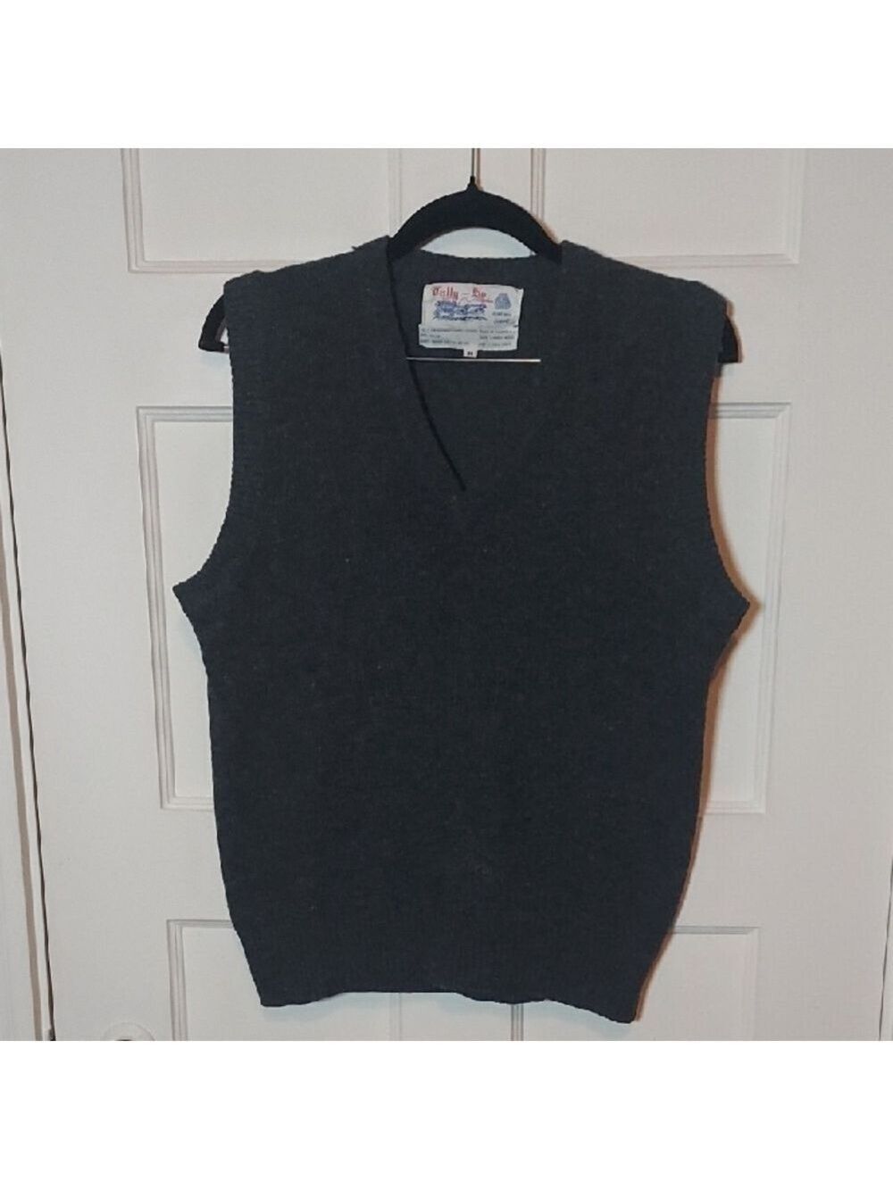 Vintage Tally Ho Creation Charcoal Gray V-Neck Sweater Vest 100% Wool